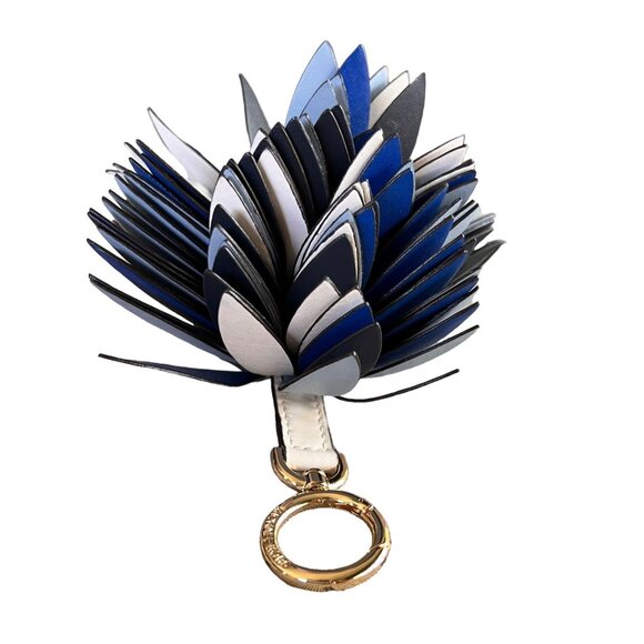 Michael Kors NWOT Leather Pom-Pom Key Chain Bag Charm Blue - Picture 6 of 9